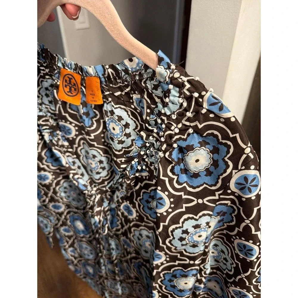 Tory Burch blouse brown blue boho geometric print and a delicate womens 6